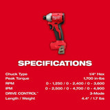 M18 Compact 1/4 in Hex 3-Speed Impact Driver (Bare Tool) 3651-20