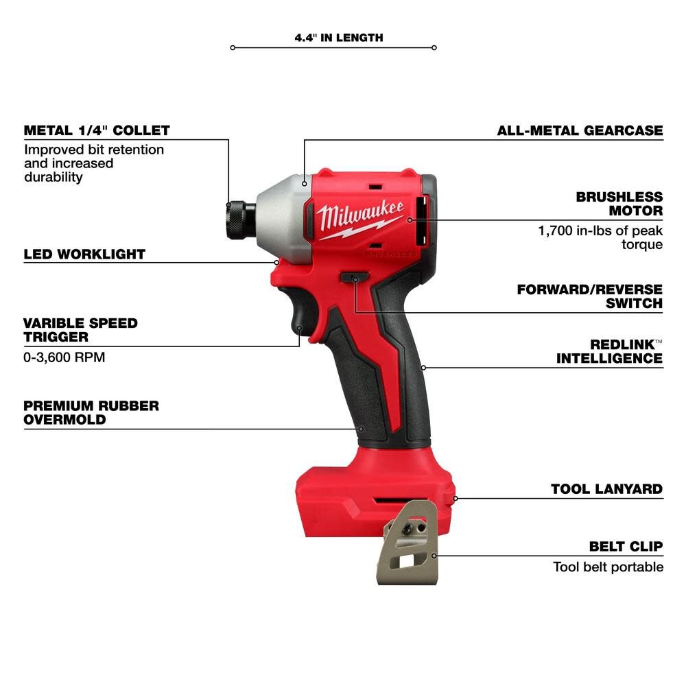 M18 Compact 1/4 in Hex Impact Driver (Bare Tool) 3650-20