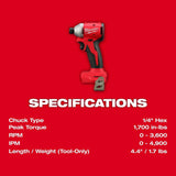 M18 Compact 1/4 in Hex Impact Driver (Bare Tool) 3650-20