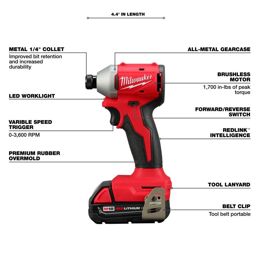 M18 Compact 1/4 in Hex Impact Driver Kit 3650-21P