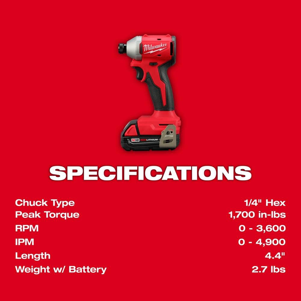 M18 Compact 1/4 in Hex Impact Driver Kit 3650-21P