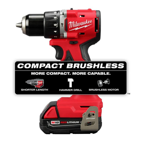 M18 Compact Brushless 1/2in Hammer Drill/Driver Kit 3602-21P