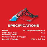 M18 Cordless 14 Gauge Double Cut Shear (Bare Tool) 2636-20