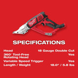 M18 Cordless 18 Gauge Double Cut Shear (Bare Tool) 2635-20