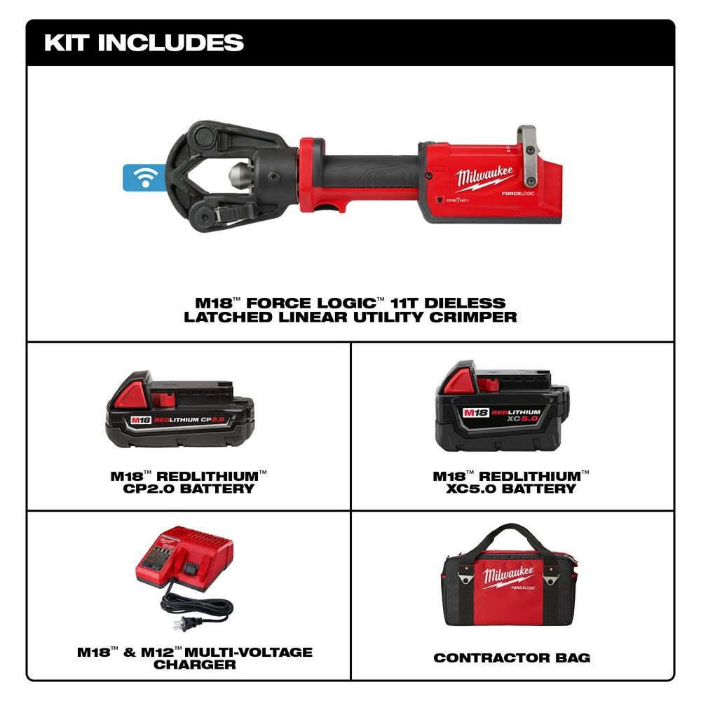 M18 FORCE LOGIC 11T Dieless Latched Linear Utility Crimper Kit 2876-22