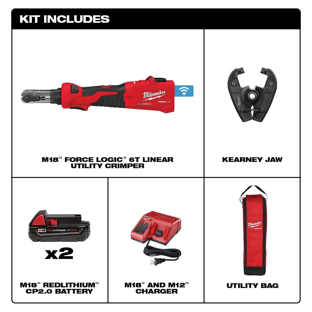 M18 FORCE LOGIC 6T Linear Utility Crimper Kit with Kearney Jaw 2978-22K