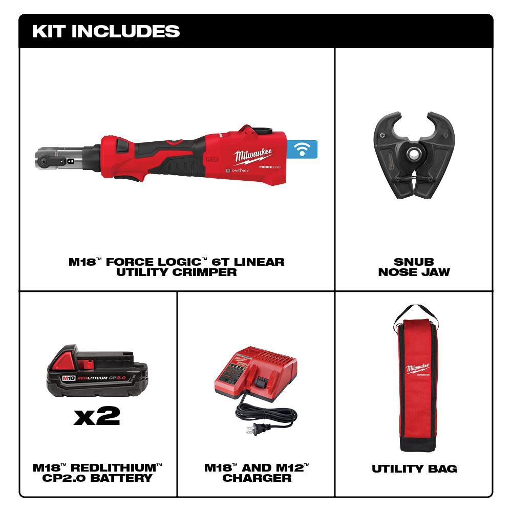 M18 FORCE LOGIC 6T Linear Utility Crimper Kit with Snub Nose Jaw 2978-22