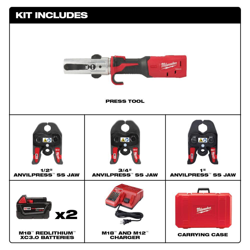 M18 FORCE LOGIC Long Throw Press Tool 1/2 in. to 1 in. Kit 2773-22L