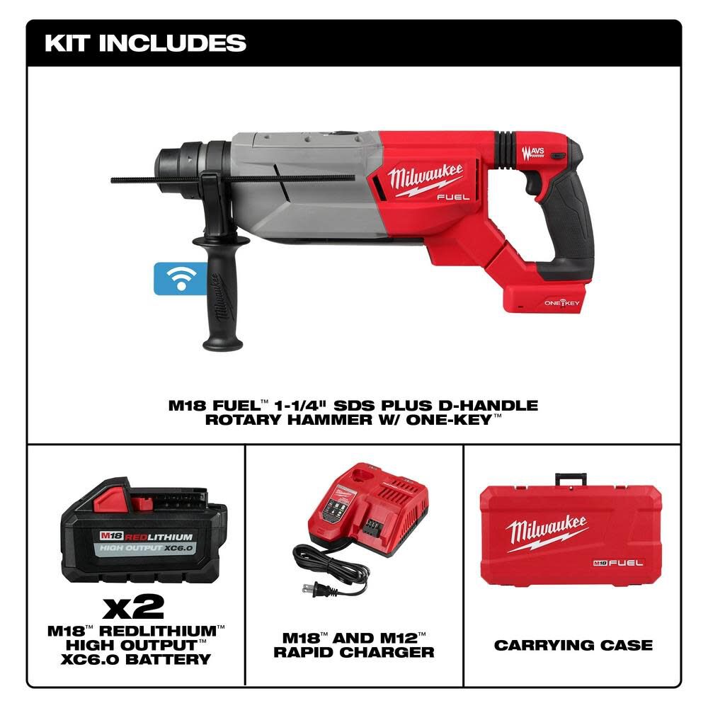 M18 FUEL 1 1/4 SDS Plus D Handle Rotary Hammer Kit with ONE KEY 2916-22