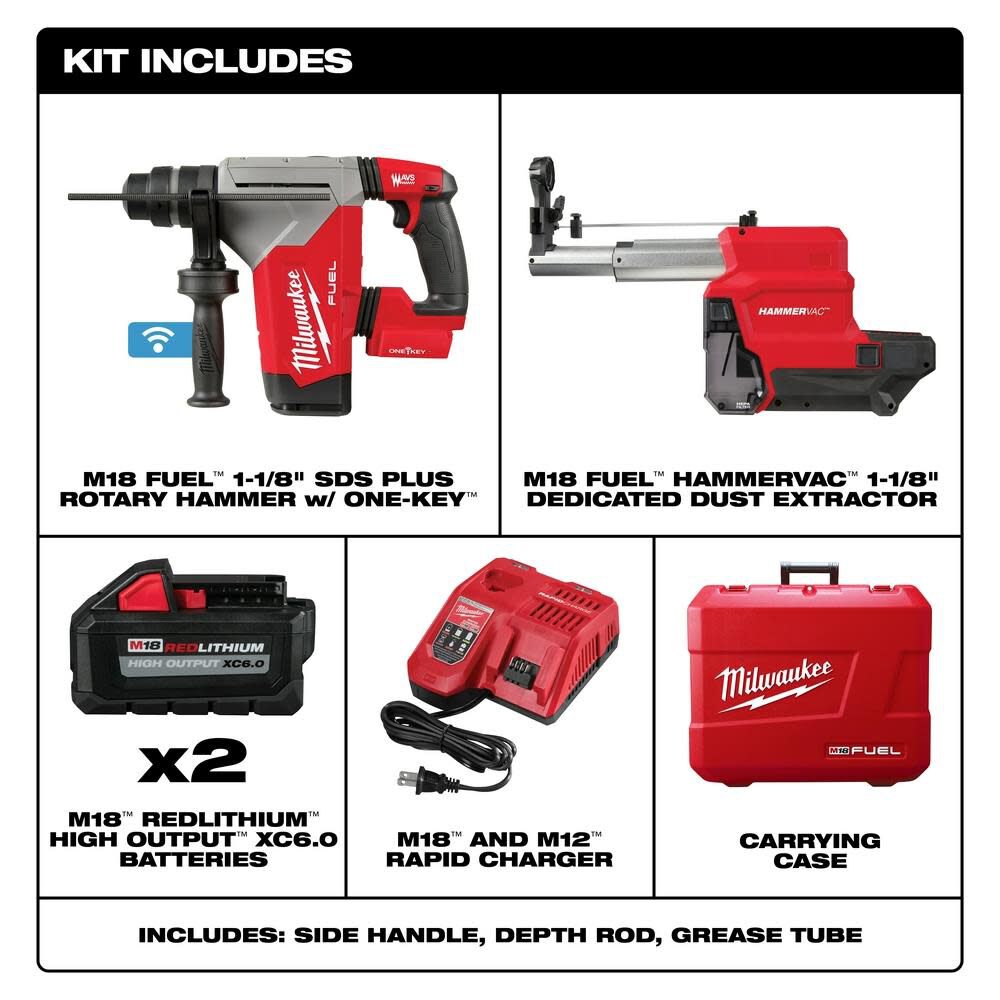 M18 FUEL 1 1/8inch SDS Plus Rotary Hammer ONE-KEY Dust Extractor Kit 2915-22DE