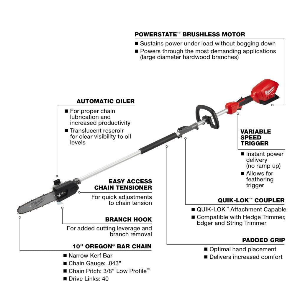 M18 FUEL 10inch Pole Saw (Bare Tool) with QUIK-LOK 2825-20PS