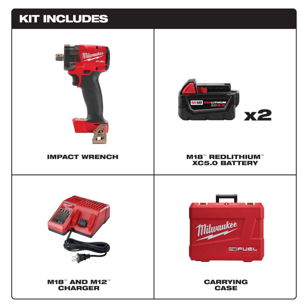 M18 FUEL 1/2 Compact Impact Wrench with Pin Detent Kit 2855P-22