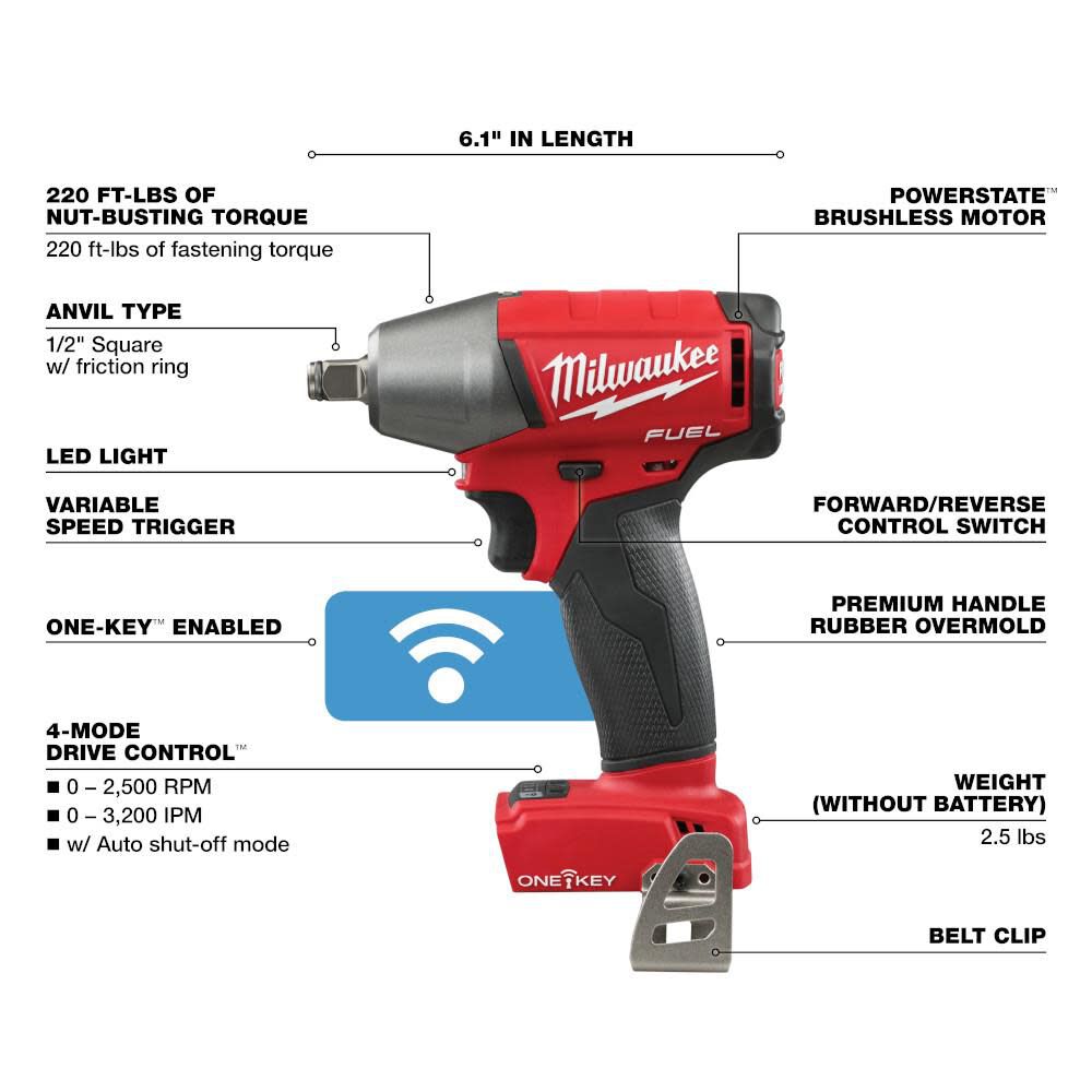 M18 FUEL 1/2 In. Compact Impact Wrench with Friction Ring with ONE-KEY 2759B-20