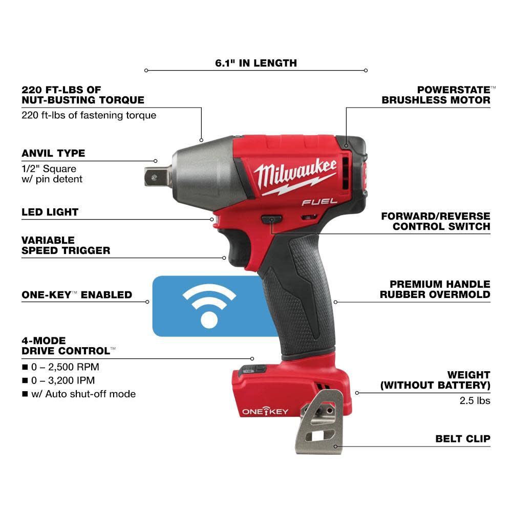 M18 FUEL 1/2 in. Compact Impact Wrench with Pin Detent with ONE-KEY (Bare Tool) 2759-20