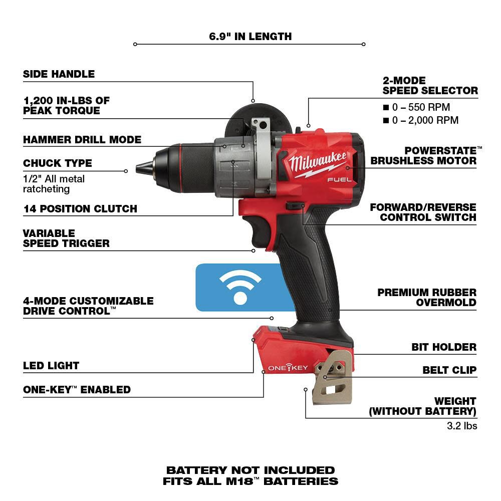 M18 FUEL 1/2 in. Hammer Drill with One Key (Bare Tool) 2806-20