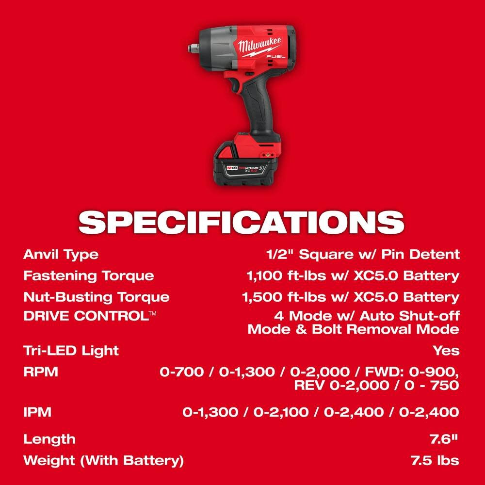 M18 FUEL 1/2 in High Torque Impact Wrench with Friction Ring Kit 2967-21B