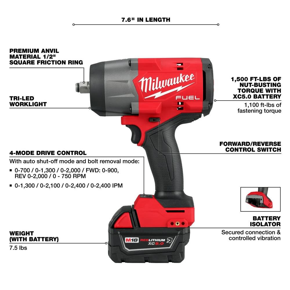 M18 FUEL 1/2 in High Torque Impact Wrench with Friction Ring Kit 2967-21B