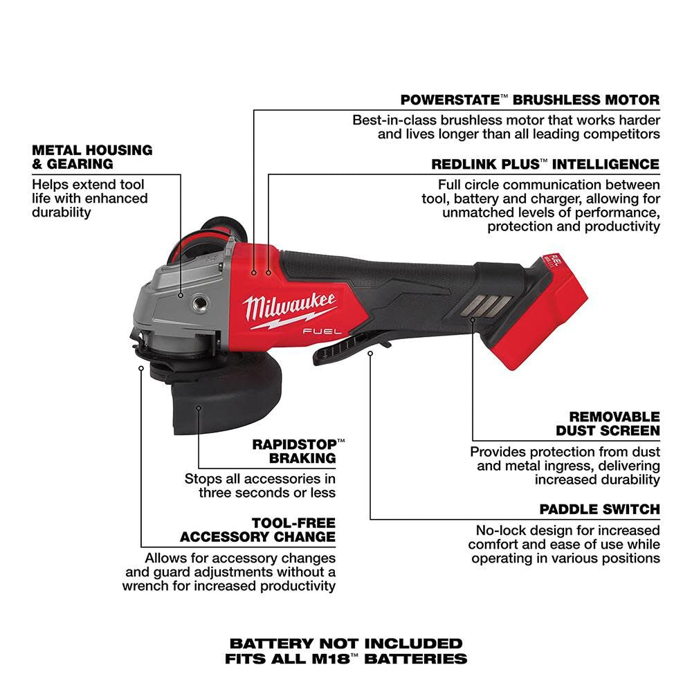 M18 FUEL 1/2 Inch Hammer Drill, 1/4 Inch Impact Driver & 4-1/2 Inch / 5 Inch Grinder Combo Kit Bundle 3697-22-2880-20