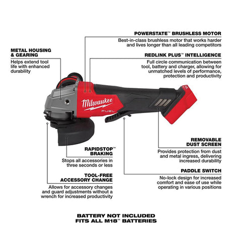 M18 FUEL 1/2 Inch Hammer Drill, 1/4 Inch Impact Driver & 4-1/2 Inch / 5 Inch Grinder Combo Kit Bundle 3697-22-2880-20