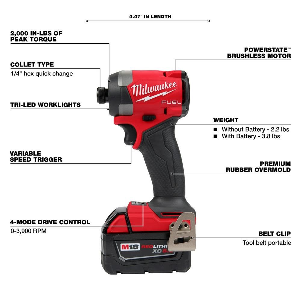 M18 FUEL 1/2 Inch Hammer Drill, 1/4 Inch Impact Driver & 4-1/2 Inch / 5 Inch Grinder Combo Kit Bundle 3697-22-2880-20