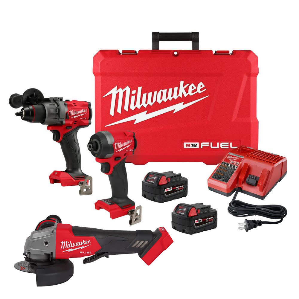 M18 FUEL 1/2 Inch Hammer Drill, 1/4 Inch Impact Driver & 4-1/2 Inch / 5 Inch Grinder Combo Kit Bundle 3697-22-2880-20