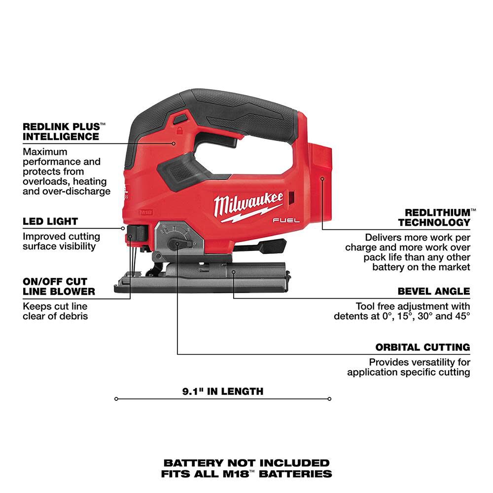 M18 FUEL 1/2 Inch Hammer Drill, 1/4 Inch Impact Driver & Jig Saw Combo Kit Bundle 3697-22-2737-20