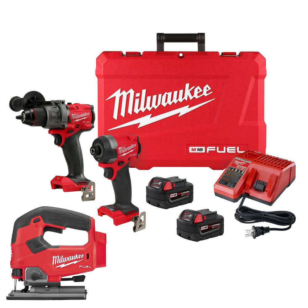 M18 FUEL 1/2 Inch Hammer Drill, 1/4 Inch Impact Driver & Jig Saw Combo Kit Bundle 3697-22-2737-20