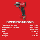 M18 FUEL 1/2 Mid-Torque Impact Wrench with Friction Ring (Bare Tool) 2962-20