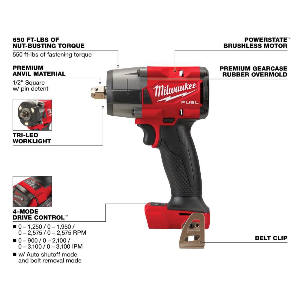 M18 FUEL 1/2 Mid-Torque Impact Wrench with Pin Detent (Bare Tool) 2962P-20