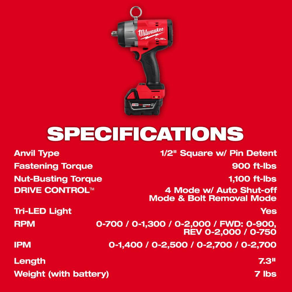 M18 FUEL 1/2in High Torque Impact Wrench with Pin Detent Kit 2966-22