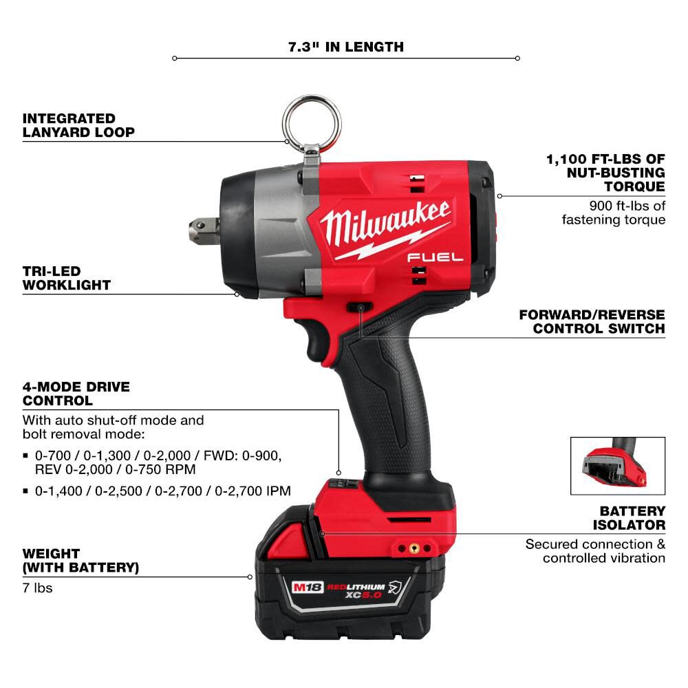 M18 FUEL 1/2in High Torque Impact Wrench with Pin Detent Kit 2966-22