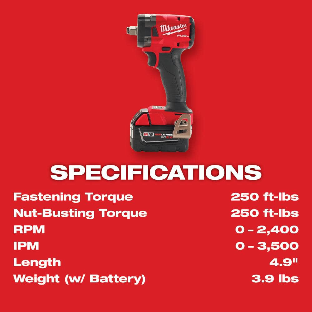 M18 FUEL 1/2inch Compact Impact Wrench with Pin Detent Kit 2855P-22R