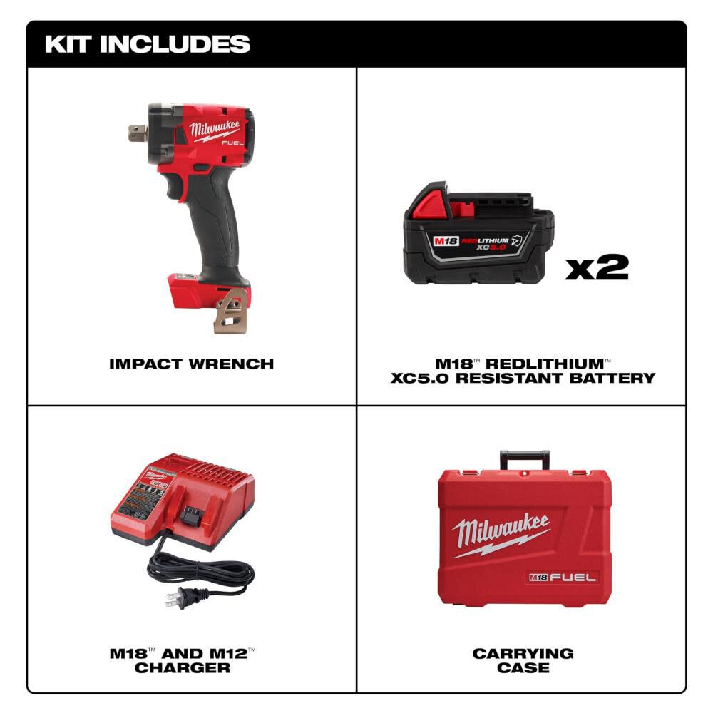 M18 FUEL 1/2inch Compact Impact Wrench with Pin Detent Kit 2855P-22R