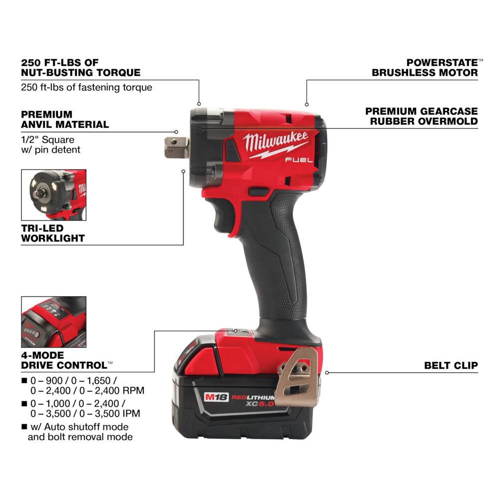 M18 FUEL 1/2inch Compact Impact Wrench with Pin Detent Kit 2855P-22R