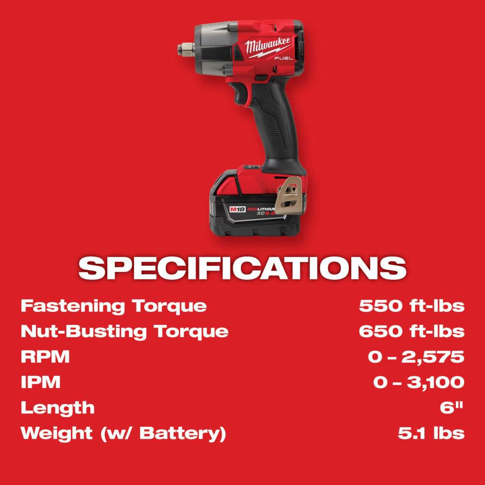 M18 FUEL 1/2inch Mid Torque Impact Wrench with Friction Ring Kit 2962-22R