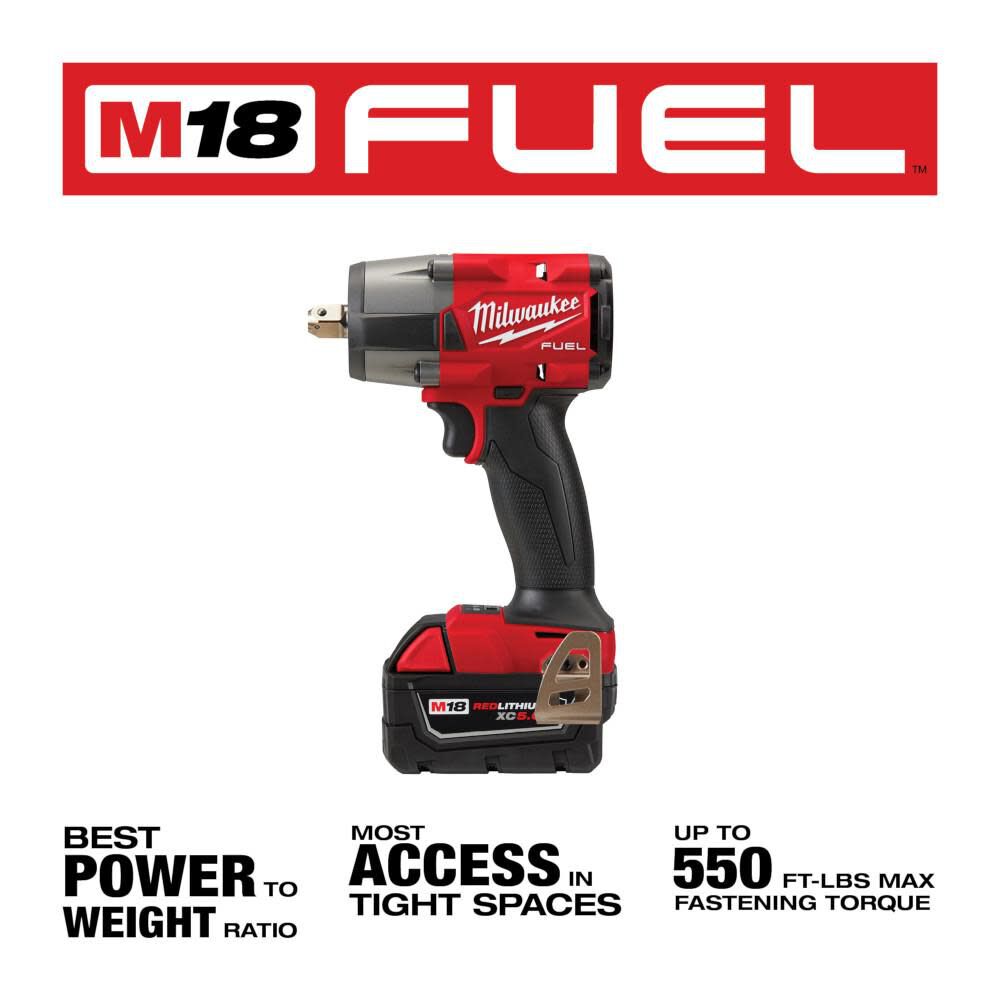 M18 FUEL 1/2inch Mid-Torque Impact Wrench with Pin Detent Kit 2962P-22R