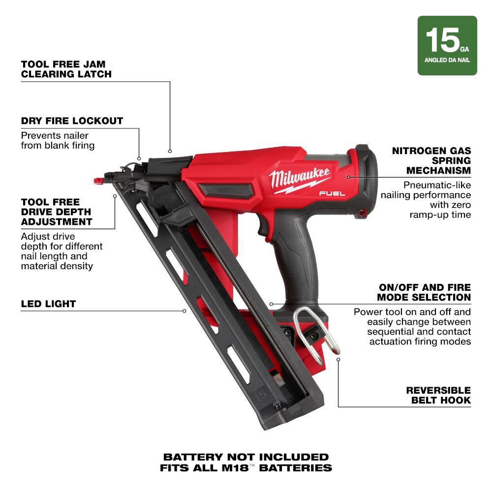 M18 FUEL 15 Gauge Finish Nailer Bare Tool 2839-20