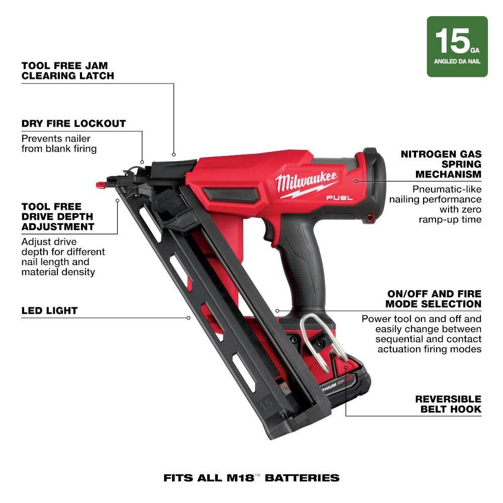 M18 FUEL 15 Gauge Finish Nailer Kit 2839-21CT