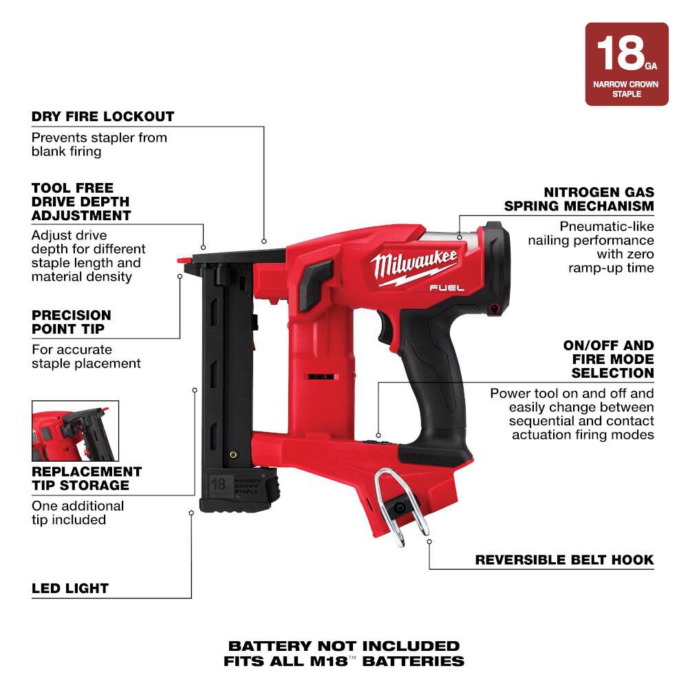 M18 FUEL 18 Gauge 1/4 in. Narrow Crown Stapler (Bare Tool) 2749-20