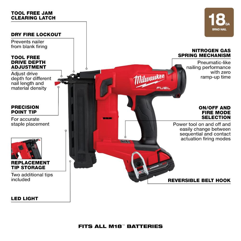 M18 FUEL 18 Gauge Brad Nailer Kit 2746-21CT