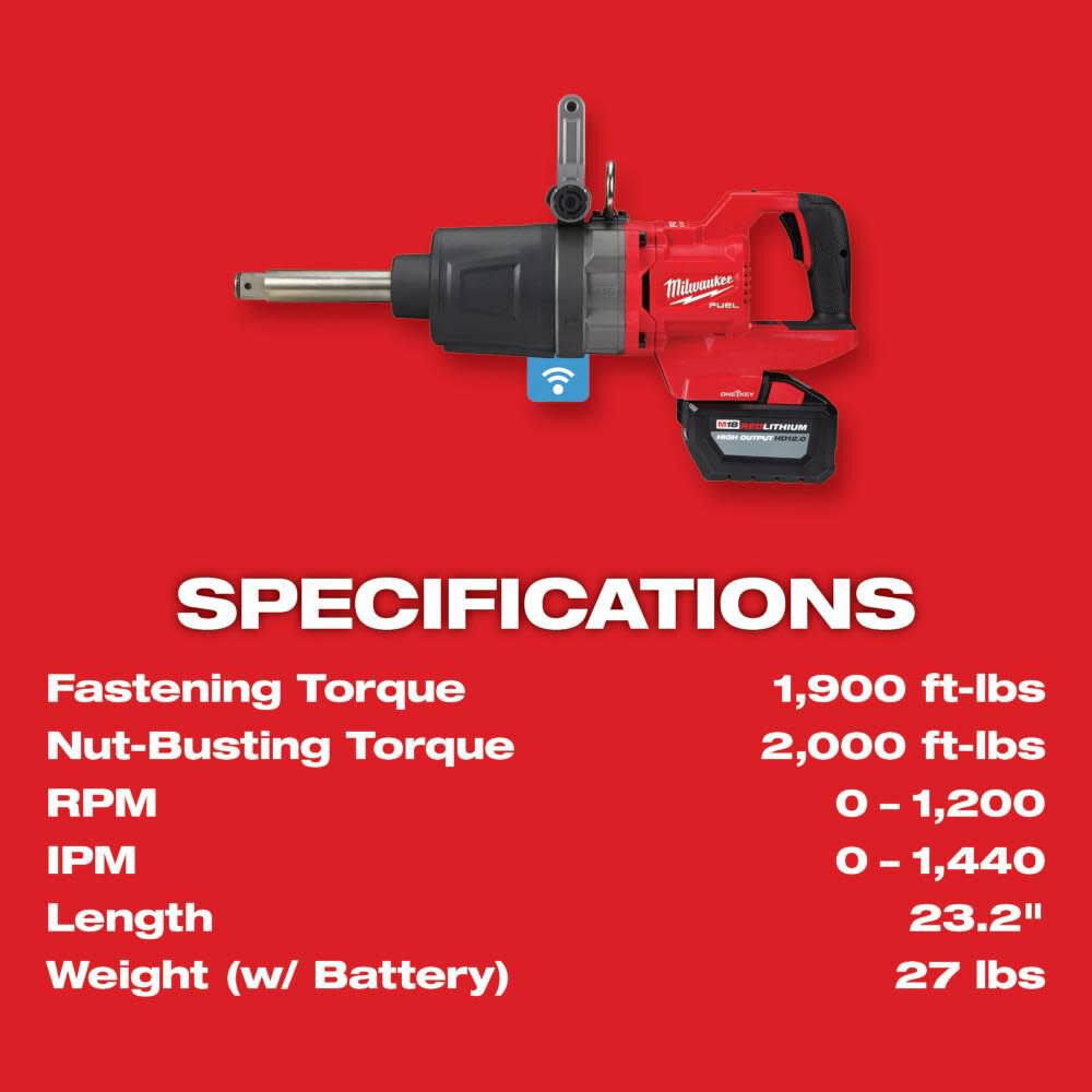 M18 FUEL 1inch D-Handle Ext Anvil High Torque Impact Wrench with ONE-KEY Kit 2869-22HD