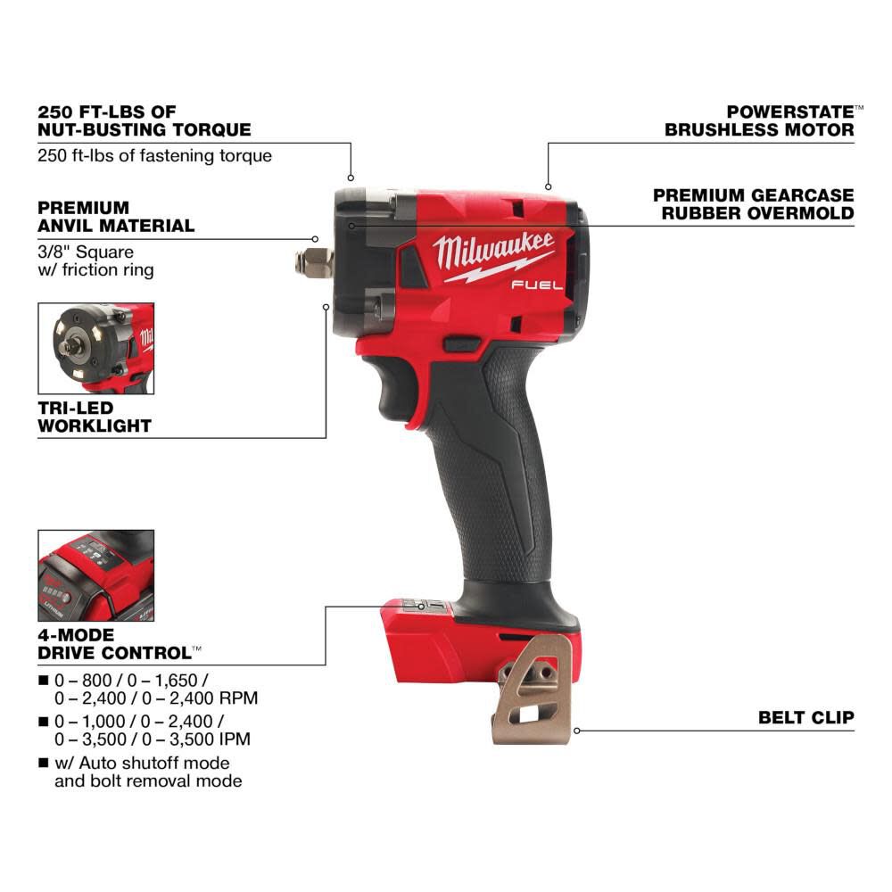 M18 FUEL 3/8 Compact Impact Wrench with Friction Ring (Bare Tool) 2854-20