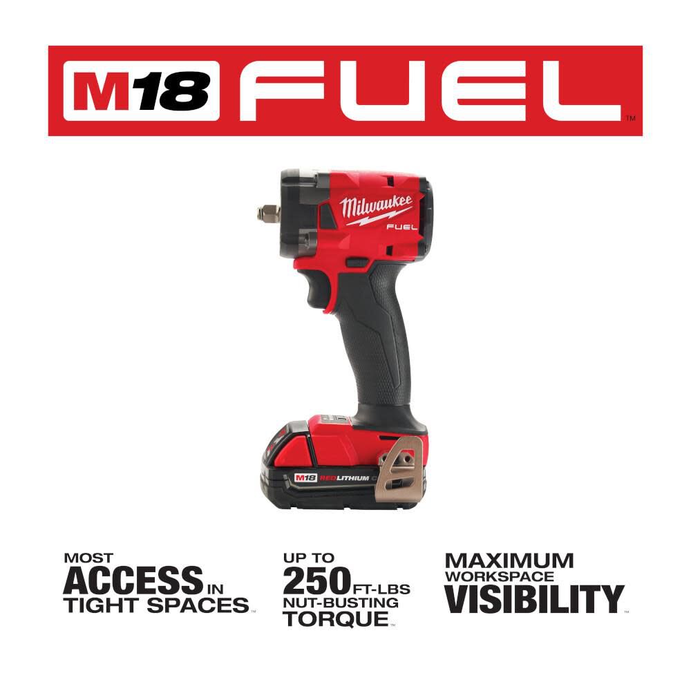 M18 FUEL 3/8 Compact Impact Wrench with Friction Ring CP2.0 Kit 2854-22CT