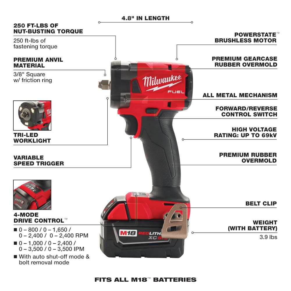 M18 FUEL 3/8 Compact Impact Wrench with Friction Ring Kit 2854-22