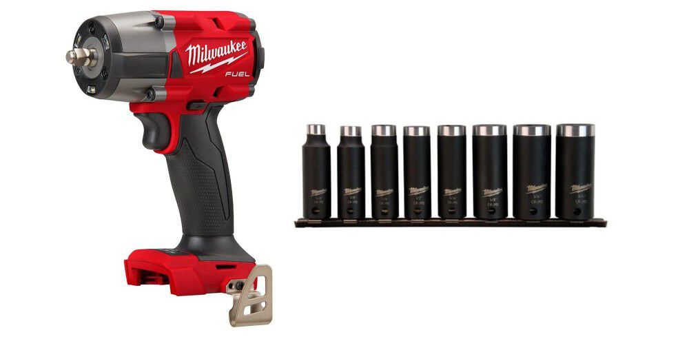 M18 FUEL 3/8 Impact Wrench (Bare Tool) & 3/8in Impact Socket Drive Deep 8pc Bundle 2960-20+49-66-4419