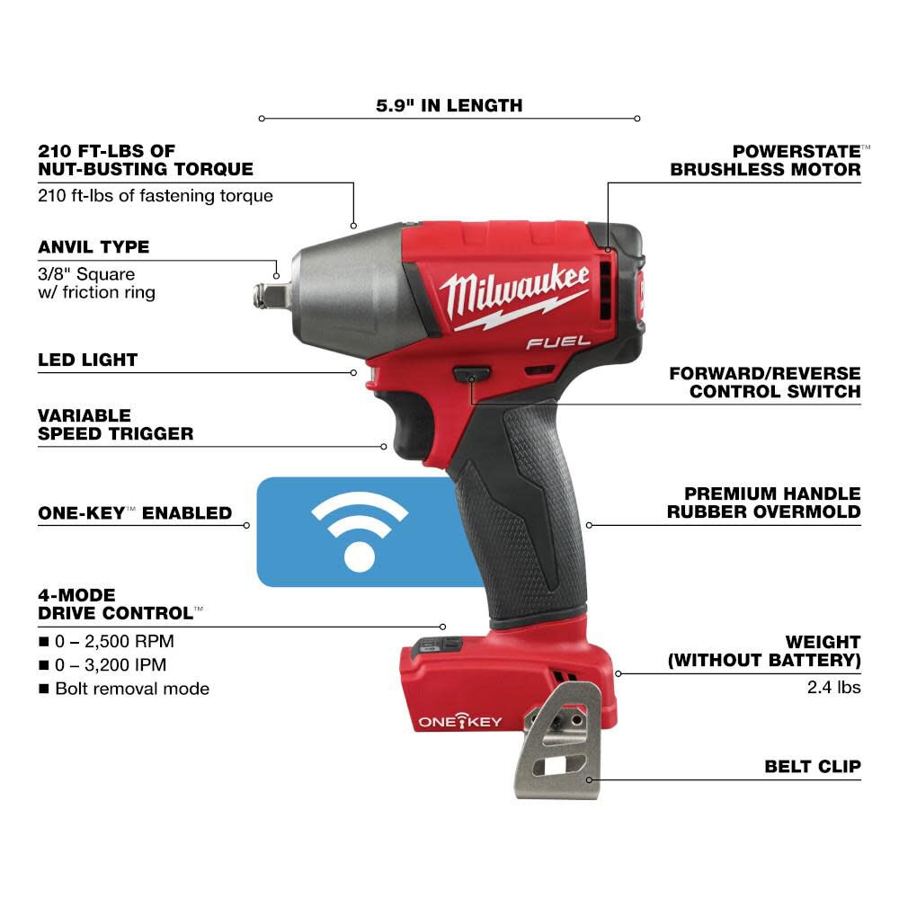 M18 FUEL 3/8 in. Compact Impact Wrench with Friction Ring with ONE-KEY (Bare Tool) 2758-20