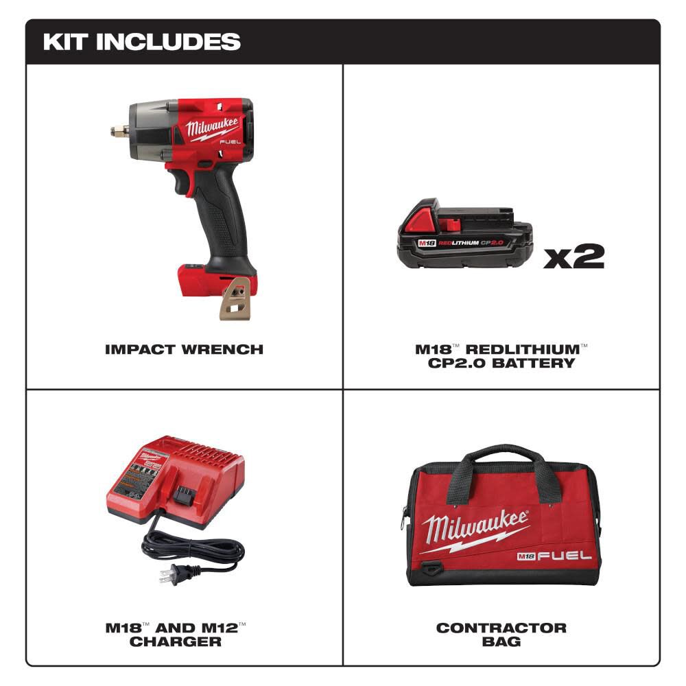 M18 FUEL 3/8 Mid-Torque Impact Wrench with Friction Ring CP2.0 Kit 2960-22CT