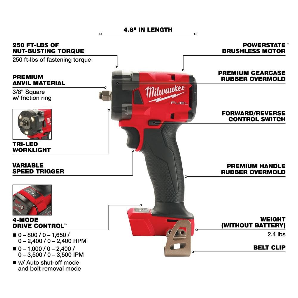 M18 FUEL 3/8inch Compact Impact Wrench with Friction Ring Kit 2854-21HO