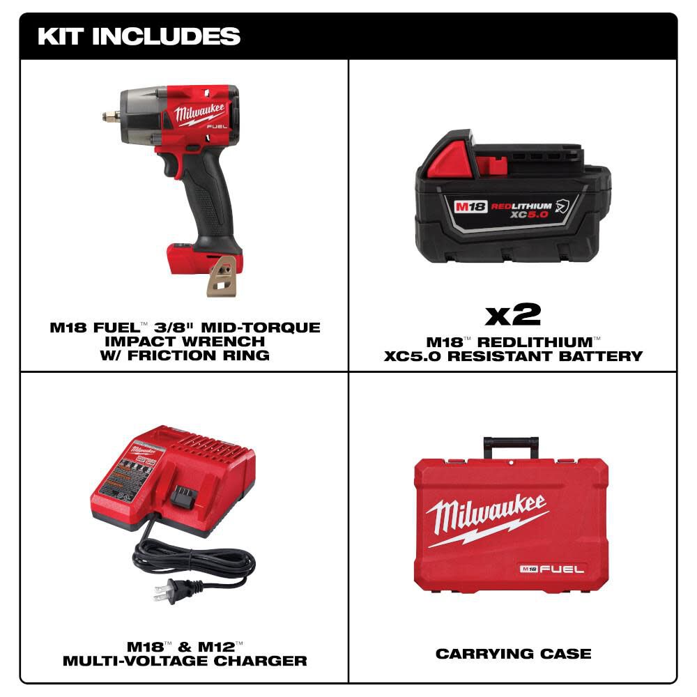 M18 FUEL 3/8inch Mid Torque Impact Wrench with Friction Ring Kit 2960-22R