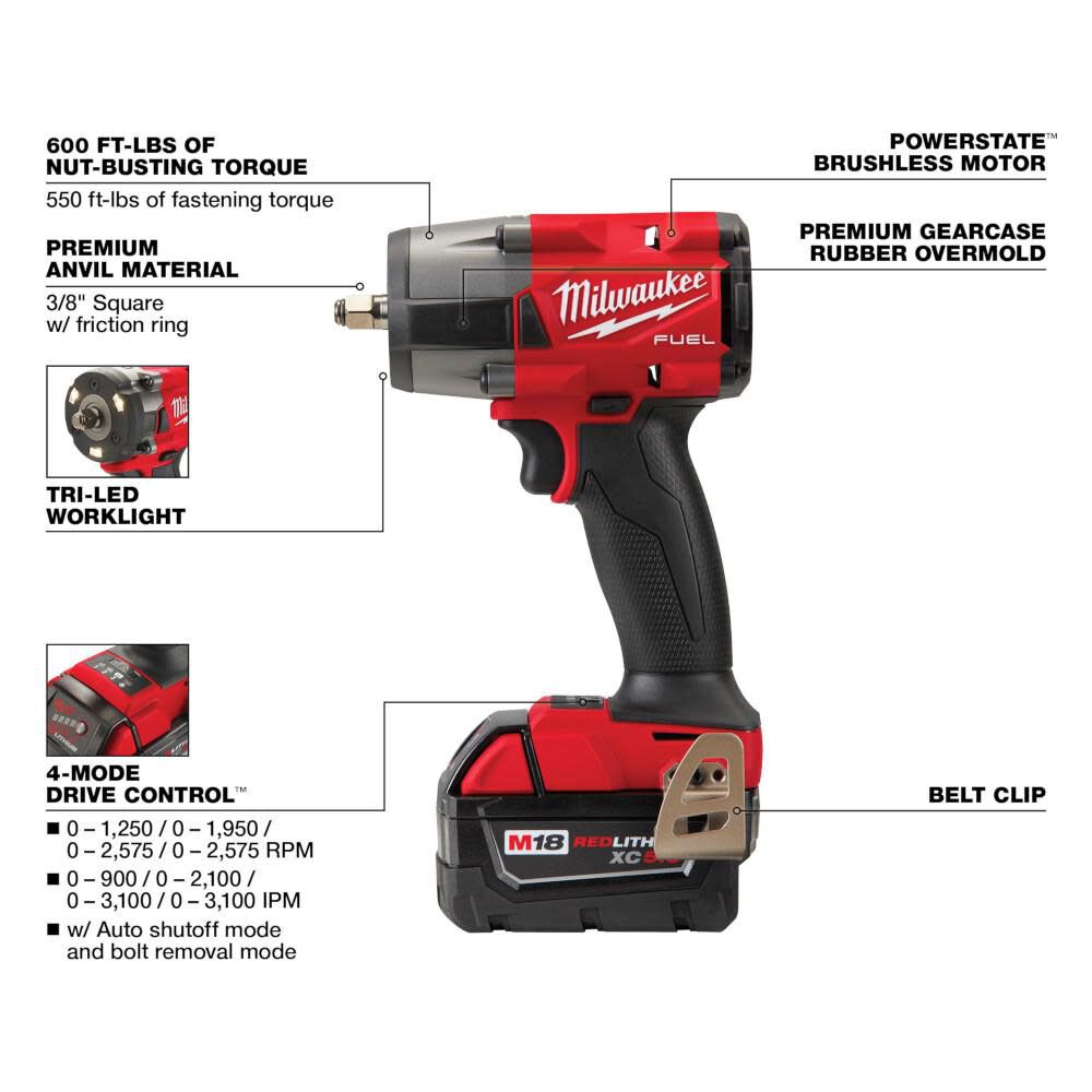 M18 FUEL 3/8inch Mid Torque Impact Wrench with Friction Ring Kit 2960-22R